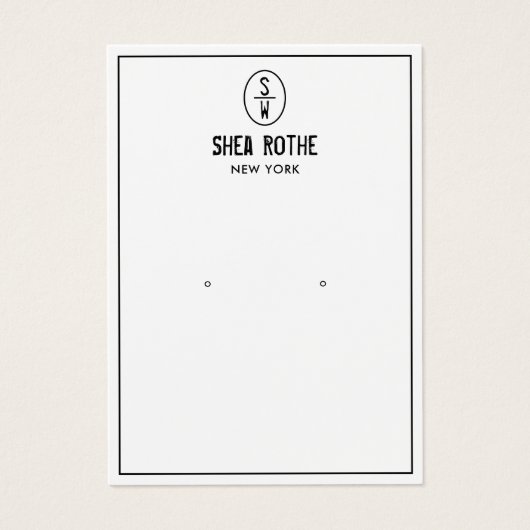 ホワイトヴィンテージスタンプモノグラムイヤリングディスプレイカード (正面)