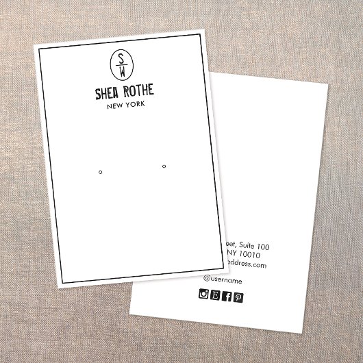 ホワイトヴィンテージスタンプモノグラムイヤリングディスプレイカード