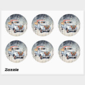 ホワイトヴィンテージトラック冬のシーンクリスマス ラウンドシール (シート)