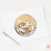 ホワイトヴィンテージトラック金ゴールドスカイ雪だるまクリスマス ラウンドシール (封筒)