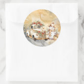 ホワイトヴィンテージトラック金ゴールドスカイ雪だるまクリスマス ラウンドシール (バッグ)