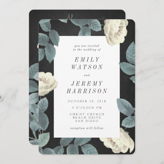 ホワイトヴィンテージフラワーシャルボード結婚式招待状 招待状 (正面/裏面)