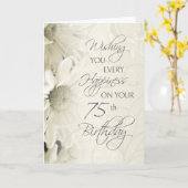 ホワイトヴィンテージフラワーズハッピン75誕生日カード カード (黄色い花)