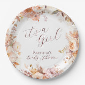 ホワイトヴィンテージフローラ秋女の子ベビーシャワー ペーパープレート (正面)