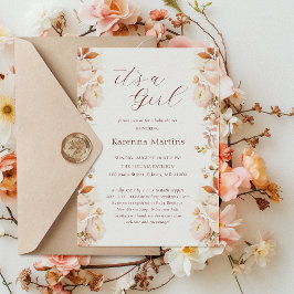 ホワイトヴィンテージフローラ秋女の子ベビーシャワー 招待状
