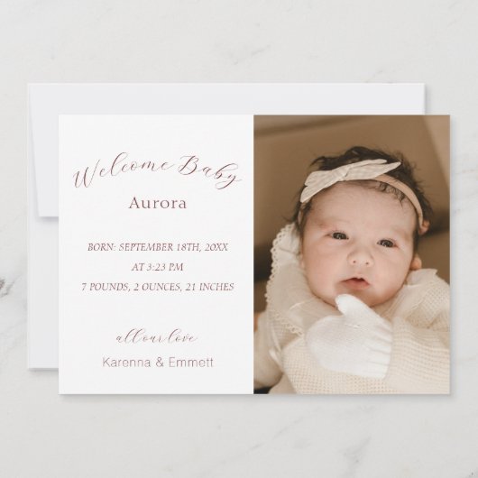 ホワイトヴィンテージフローラ秋2枚フォト誕生 案内状 (裏面)