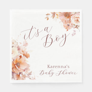 ホワイトヴィンテージフローラ秋It's a Boy Baby Shower スタンダードランチョンナプキン
