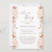 ホワイトヴィンテージフローラ秋It's a Boy Baby Shower 招待状 (正面)