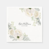 ホワイトヴィンテージフローラ結婚ズカクテルペーパーナプキン スタンダードカクテルナプキン (正面)