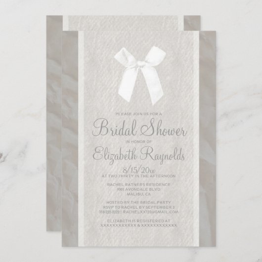 ホワイトヴィンテージボウリネンブライダルシャワー招待状 招待状 (正面/裏面)