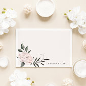 ホワイトヴィンテージマグノリアの花パーソナライズされた名 ノートカード