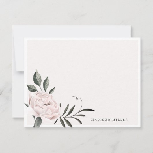 ホワイトヴィンテージマグノリアの花パーソナライズされた名 ノートカード (正面)