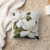 ホワイトヴィンテージマグノリアボタニカルプリントシルバーグレイ クッション (ブランケット)