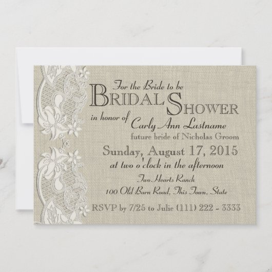 ホワイトヴィンテージレースアンドバーラップデザインブライダルシャワー 招待状 (正面)