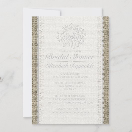 ホワイトヴィンテージレースブライダルシャワー招待状 招待状 (正面)