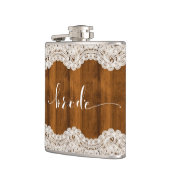 ホワイトヴィンテージレースブラウンウッドブライドタイポグラフィ フラスク (左)