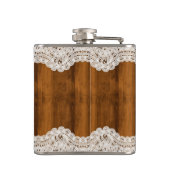 ホワイトヴィンテージレースブラウンウッドブライドタイポグラフィ フラスク (裏面)