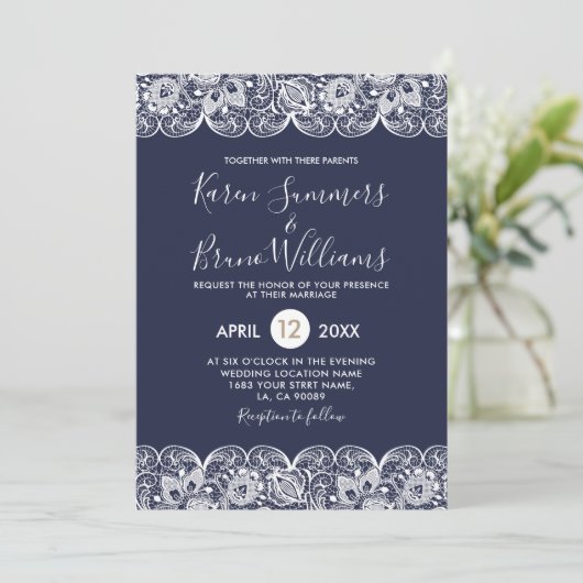 ホワイトヴィンテージレース結婚式招待状 招待状 (スタンド正面)