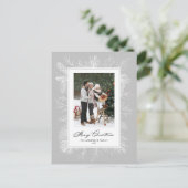 ホワイトヴィンテージ植物体フレームグレー写真 シーズンポストカード (スタンド正面)