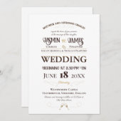 ホワイト伝統フォント結婚タイポグラフィ 招待状 (正面/裏面)