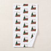 ホワイト伝統的・メリー・クリスマスツリー バスタオルセット (ハンドタオル)