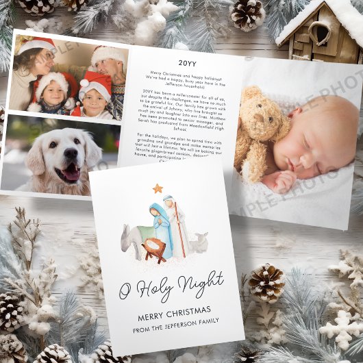 ホワイト出生宗教的なクリスマス 三つ折りクリスマスカード