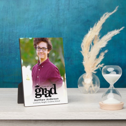 ホワイト卒業写真ブラックタイポグラフィミニマル フォトプラーク (側面)