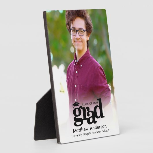 ホワイト卒業写真ブラックタイポグラフィミニマル フォトプラーク (側面)