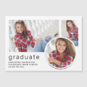 ホワイト卒業3写真コラージュのお知らせ マグネット招待状 (正面)