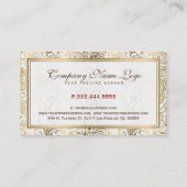 ホワイト及び金ゴールドフローラレースペイズリー 名刺 (裏面)