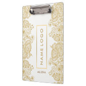 ホワイト及び金ゴールドフローラヴィンテージペイズリーレース クリップボード (左)