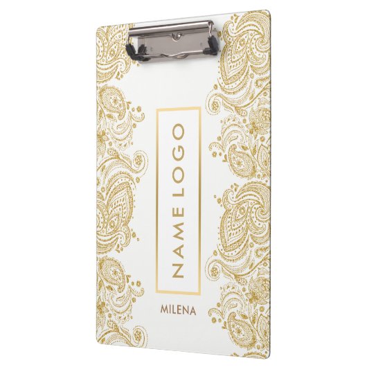 ホワイト及び金ゴールドフローラヴィンテージペイズリーレース クリップボード (左)
