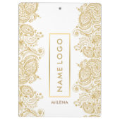 ホワイト及び金ゴールドフローラヴィンテージペイズリーレース クリップボード (裏面)