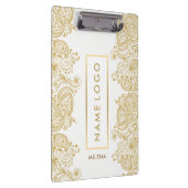 ホワイト及び金ゴールドフローラヴィンテージペイズリーレース クリップボード (右)