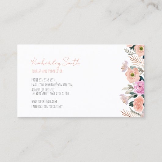 ホワイト名刺、フローラピンクオレンジクラシック 名刺 (正面)