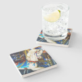 ホワイト回転木馬馬の写真ライブ笑いラブ引用文 ストーンコースター (横)