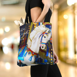 ホワイト回転木馬馬の写真ライブ笑いラブ引用文 トートバッグ
