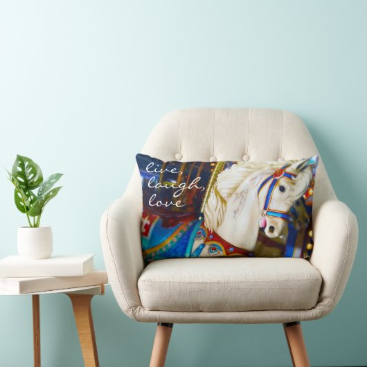 ホワイト回転木馬馬の写真ライブ笑いラブ引用文 ランバークッション (椅子)