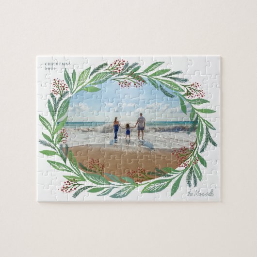 ホワイト図解入りの、写真付きのリーフリース写真立て ジグソーパズル (横)