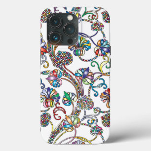 ホワイト地にアンティーク調のマルチカラーの花柄 iPhone 13 PROケース