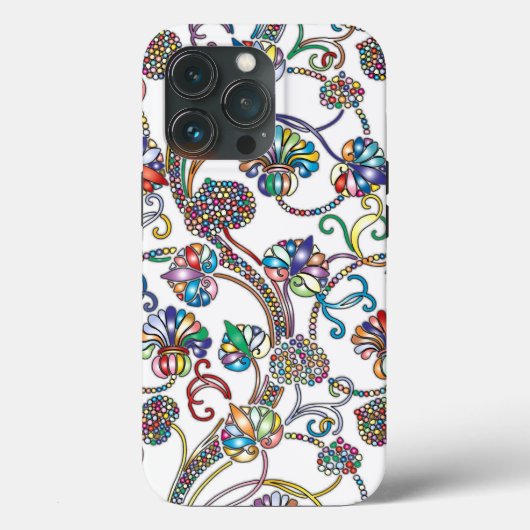 ホワイト地にアンティーク調のマルチカラーの花柄 Case-Mate iPhoneケース (裏面)