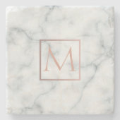 ホワイト大理石にローズゴールドのイニシャル ストーンコースター (正面)