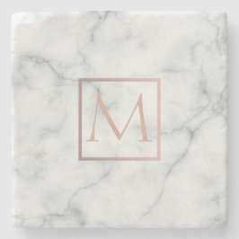 ホワイト大理石にローズゴールドのイニシャル ストーンコースター