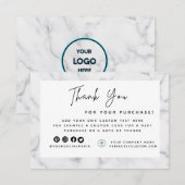 ホワイト大理石のボーダー ロゴ サンキューカード (正面/裏面)