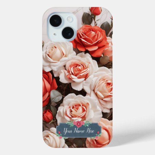 ホワイト大理石の上のロマンティックなピンクの赤いバラの花 Case-Mate iPhoneケース (裏面)