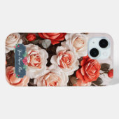 ホワイト大理石の上のロマンティックなピンクの赤いバラの花 Case-Mate iPhoneケース (裏面 (横))