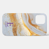 ホワイト大理石の上品なゴールドラメモノグラム Case-Mate iPhoneケース (裏面 (横))
