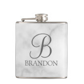 ホワイト大理石パーソナライズスクリプトモノグラムと名前 フラスク (正面)