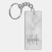 ホワイト大理石パーソナライズモノグラムと名前 キーホルダー (正面左)