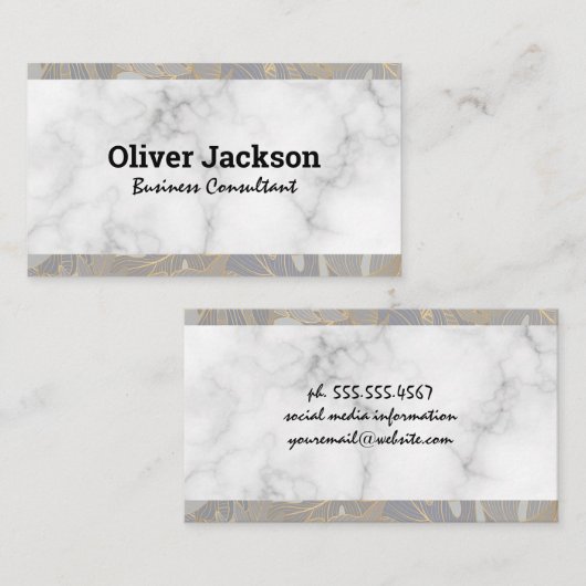 ホワイト大理石パーム葉 名刺 (正面/裏面)